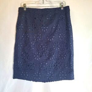 J.Crew Navy Floral Eyelet The Pencil Skirt Women's Size 8 NWT